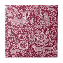 Burgundy Woodland Animal Forest Deer Rabbit Fox