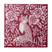 Burgundy Woodland Fox Fox Animal Floral Fliese (Vorderseite)