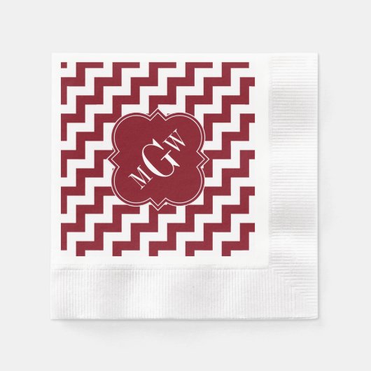 Burgundy Wt Zickzack Burgundy Quatrefolie 3 Monogr Serviette (Vorderseite)