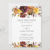 Burgundy Yellow Floral Wedding Save the Date Card Einladung (Vorderseite)