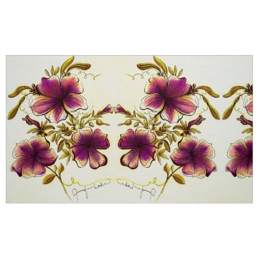 Burgundy Yellow Flowers Stoff (Fat Quarter (45,7 x 55,9 cm))