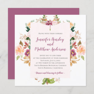 Burgundy Yellow Pink Mauve Watercolor Dragonfly Einladung