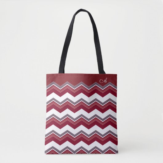 Burgundy-Zickzack Muster mit Monogramm Tasche (Vorderseite)