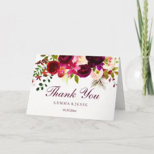 Burgundyroter lila floraler Boho-Hochzeits-Dankesc Dankeskarte
