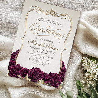 Burgunrdy Gold Quinceñera Einladung