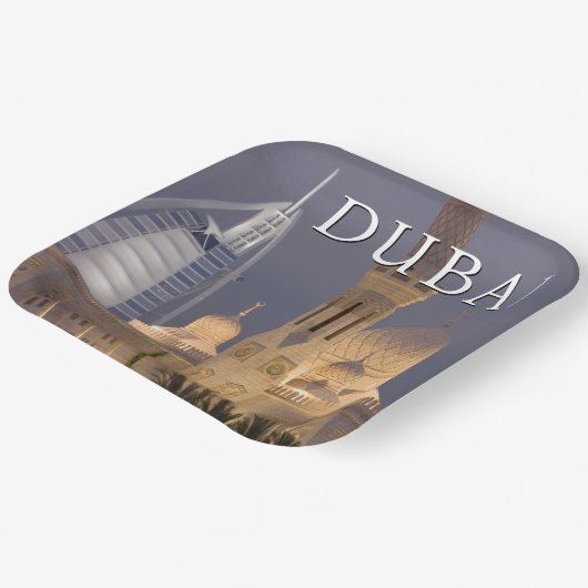 Burj al Arab | Moschee im Abend Dubai Pappteller (Gewinkelt)