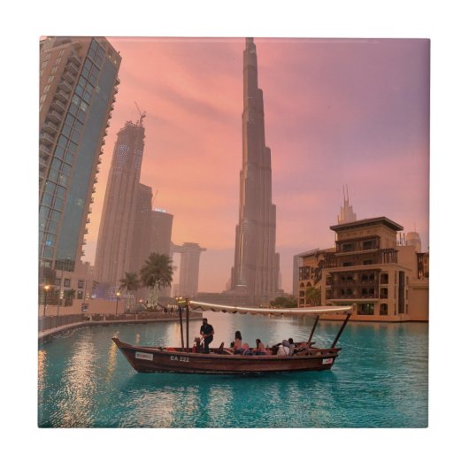 Burj Khalifa Boat See Stadtscape Fliese (Vorderseite)