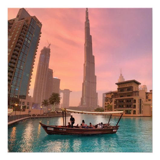 Burj Khalifa Boat See Stadtscape Fotodruck (Vorne)