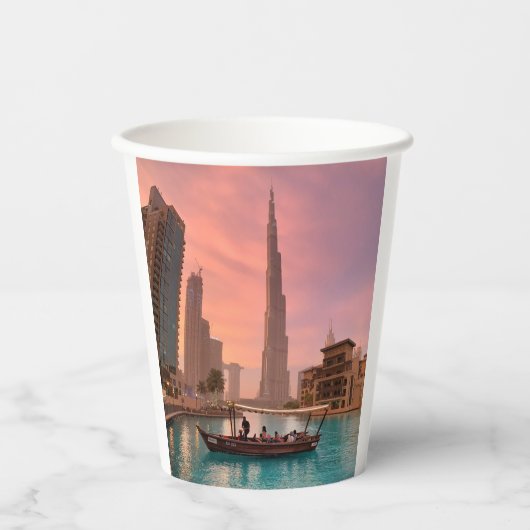 Burj Khalifa Boat See Stadtscape Pappbecher (Vorderseite)