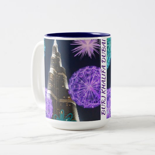Burj Khalifa Dubai skyline Architecture VAE Zweifarbige Tasse (Vorderseite Links)