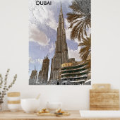 Burj Khalifa Dubai Vintage Travel Skyline Poster (Küche)