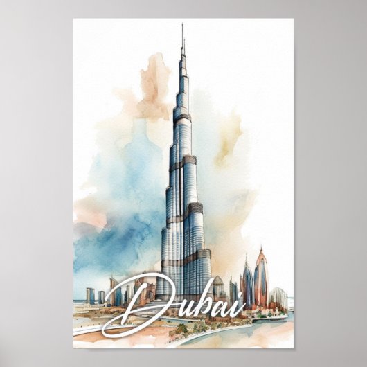 Burj Khalifa Dubai Wasserfarbenmalerei Reisen Poster (Vorne)
