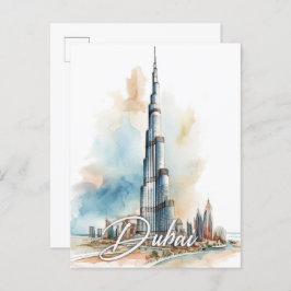 Burj Khalifa Dubai Wasserfarbenmalerei Reisen Postkarte