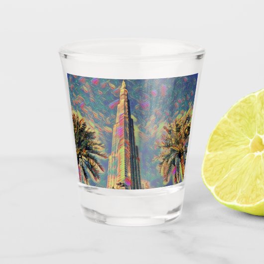 Burj Khalifa Gemälde Schnapsglas (Vorderseite)