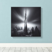Burj Khalifa Monochrome Skyline - Dramatischer Sta Leinwanddruck (Insitu (Holzboden))