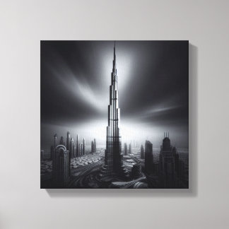 Burj Khalifa Monochrome Skyline - Dramatischer Sta Leinwanddruck