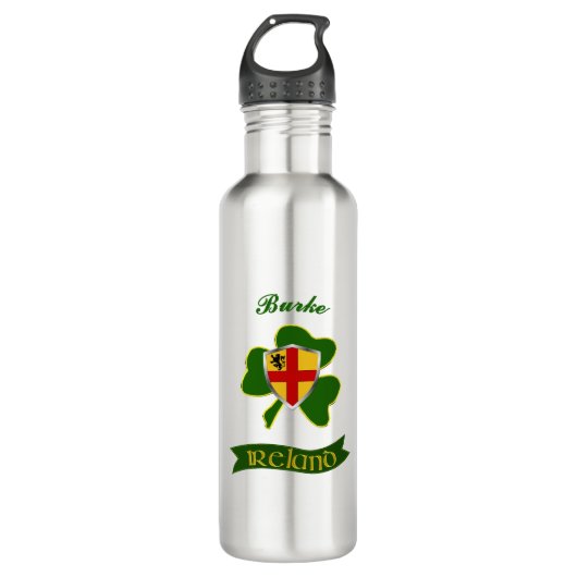 Burke Irish Shield & Kleeblatt Personalisiert Edelstahlflasche (Vorderseite)