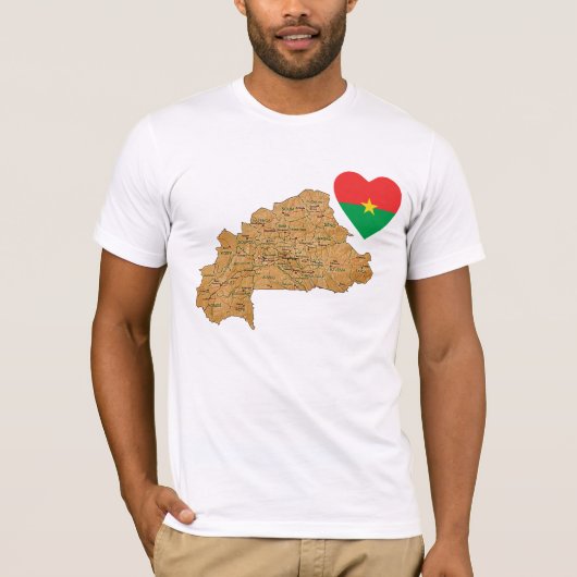 Burkina Faso Flaggenherz und T - Shirt Karte (Vorderseite)