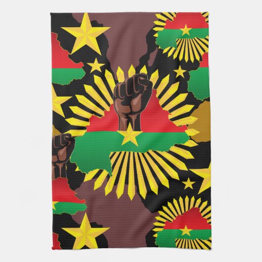 Burkina Faso Karte, Flagge und Revolution Fest Geschirrtuch (Vertikal)