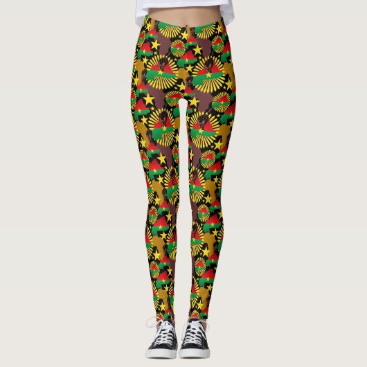 Burkina Faso Karte, Flagge und Revolution Fest Leggings (Vorderseite)