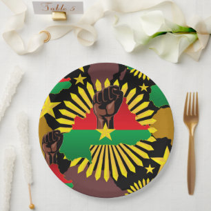 Burkina Faso Karte, Flagge und Revolution Fest Pappteller