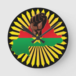 Burkina Faso Karte, Flagge und Revolution Fest Runde Wanduhr