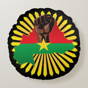 Burkina Faso Karte, Flagge und Revolution Fest Rundes Kissen