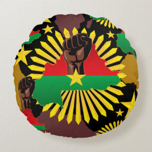 Burkina Faso Karte, Flagge und Revolution Fest Rundes Kissen