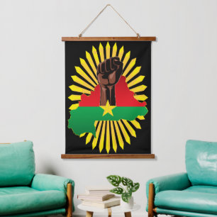 Burkina Faso Karte, Flagge und Revolution Fest Wandteppich Mit Holzrahmen