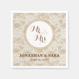 Burlap and Lace, Mr. & Mrs. Personalisiert Wedding Serviette