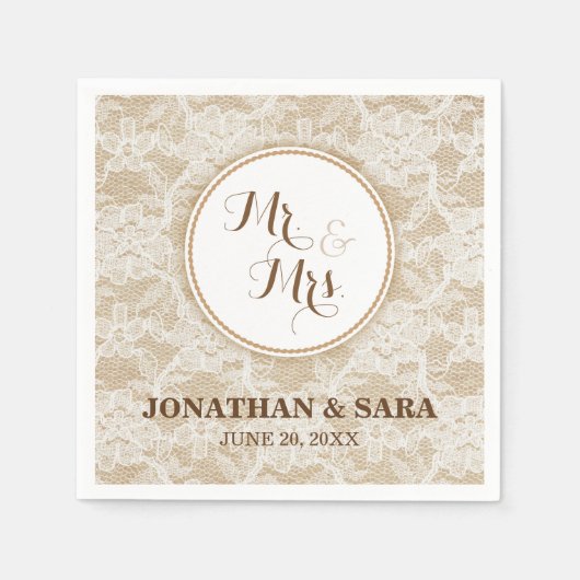 Burlap and Lace, Mr. & Mrs. Personalisiert Wedding Serviette (Vorderseite)