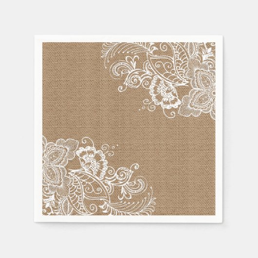 Burlap and Lace Shabby Chic Paper Napkin Serviette (Vorderseite)
