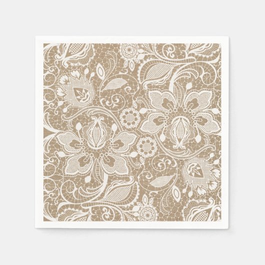 Burlap and Lace Shabby Chic Paper Napkin Serviette (Vorderseite)
