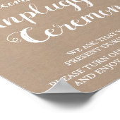 Burlap and Lace Unplugony Zeremony Sign, rustikal Poster (Ecke)
