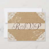 Burlap Antike White Lace Wedding RSVP Karte (Vorderseite)