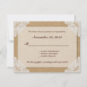 Burlap Antike White Lace Wedding RSVP Karte (Rückseite)