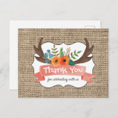 Burlap Antler Floral Baby Dusche Vielen Dank Postkarte (Vorne/Hinten)