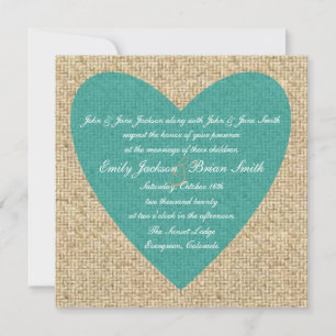 Burlap aquamarine Herz rustikale Hochzeit Einladun Einladung