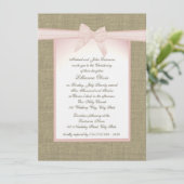 Burlap Baby Pink Christening Einladung (Stehend Vorderseite)