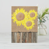 Burlap Barnwood Barbed Wire und Sonnenblumen laden Einladung (Stehend Vorderseite)