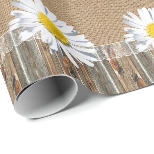 Burlap Barnwood Lace und Daisey Geschenkpapier (Rolleneckpunkt)