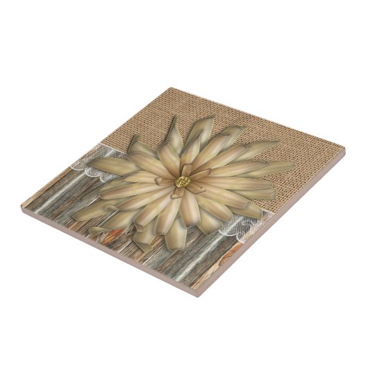 Burlap Barnwood Lace und Tan Blume Fliese (Seite)