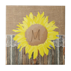 Burlap-Barnwood-Spitzen und Sonnenblumen personali Fliese