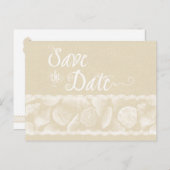 Burlap Beach Save the Date mit Lace und Muscheln Ankündigungspostkarte (Vorne/Hinten)