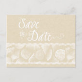 Burlap Beach Save the Date mit Lace und Muscheln Ankündigungspostkarte (Vorderseite)