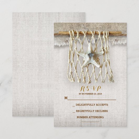 BURLAP BEACH WEDD RSVP CARDS (Vorne/Hinten)