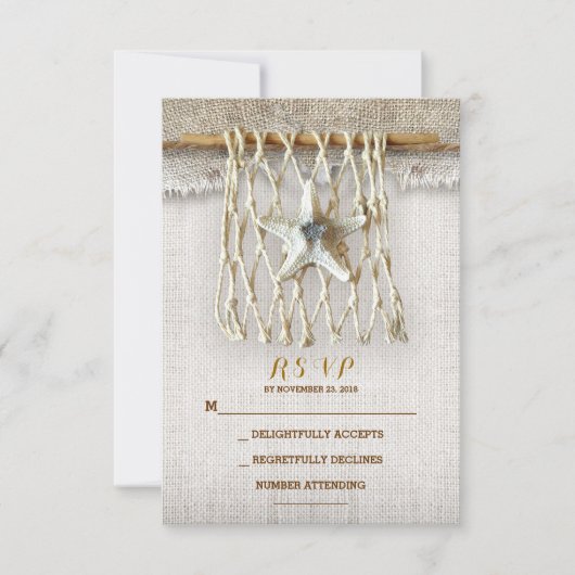BURLAP BEACH WEDD RSVP CARDS KARTE (Vorderseite)