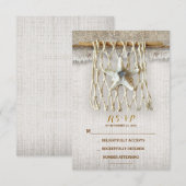 BURLAP BEACH WEDD RSVP CARDS KARTE (Vorne/Hinten)