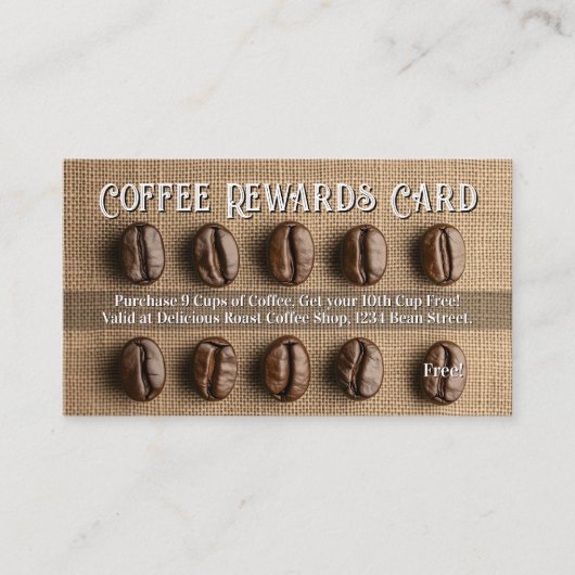 Burlap Bean Coffee Shop Rewards Loyalty Punch Card Visitenkarte (Vorderseite)