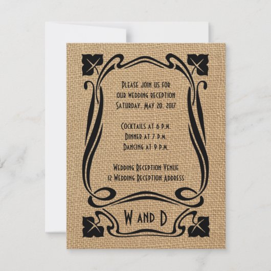 Burlap Black Art Deco Wedding Cards Einladung (Vorderseite)